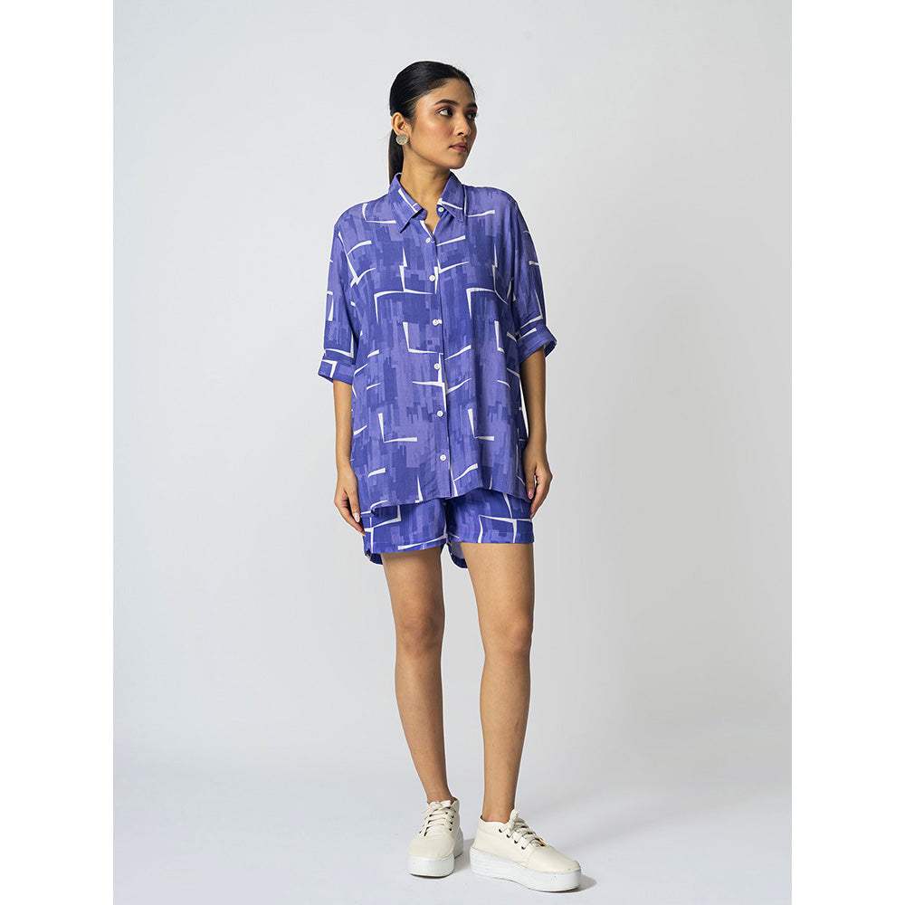 Klad Brick Blue Collar Neck Shirt with Inner and Shorts (Set of 3)