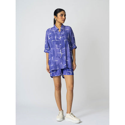 Klad Brick Blue Collar Neck Shirt and Shorts (Set of 2)