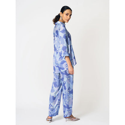 Klad Dots Blue Printed Collar Neck Co-Ord (Set of 2)