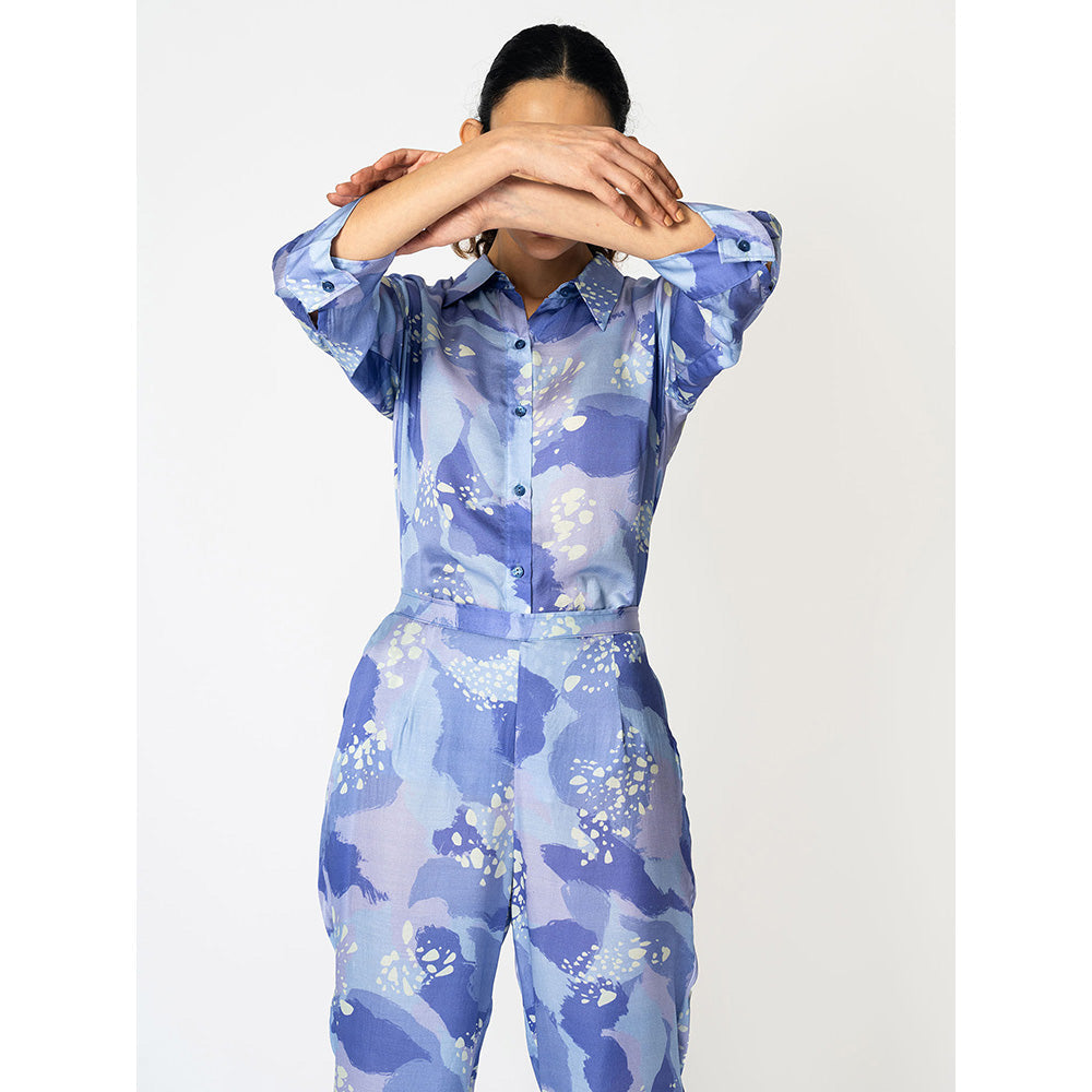 Klad Dots Blue Printed Collar Neck Shirt