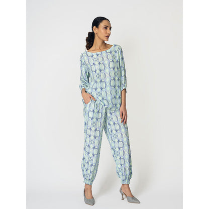 Klad Rhombus Blue 3/4Th Sleeves Co-Ord (Set of 2)