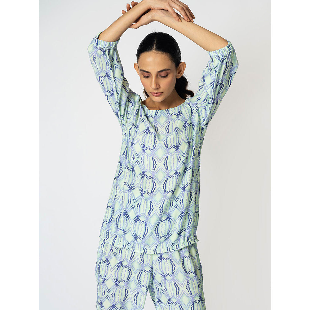 Klad Rhombus Blue 3/4Th Sleeves Co-Ord (Set of 2)