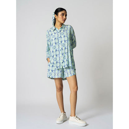 Klad Rhombus Mint Blue Collar Neck Shirt and Shorts (Set of 2)