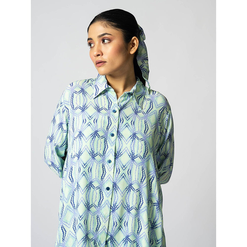 Klad Rhombus Mint Blue Collar Neck Shirt and Shorts (Set of 2)