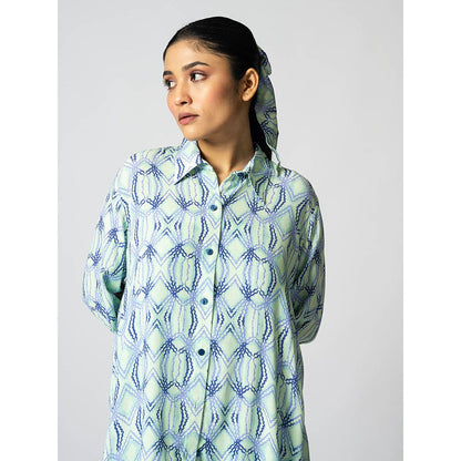 Klad Rhombus Mint Blue Collar Neck Shirt and Shorts (Set of 2)