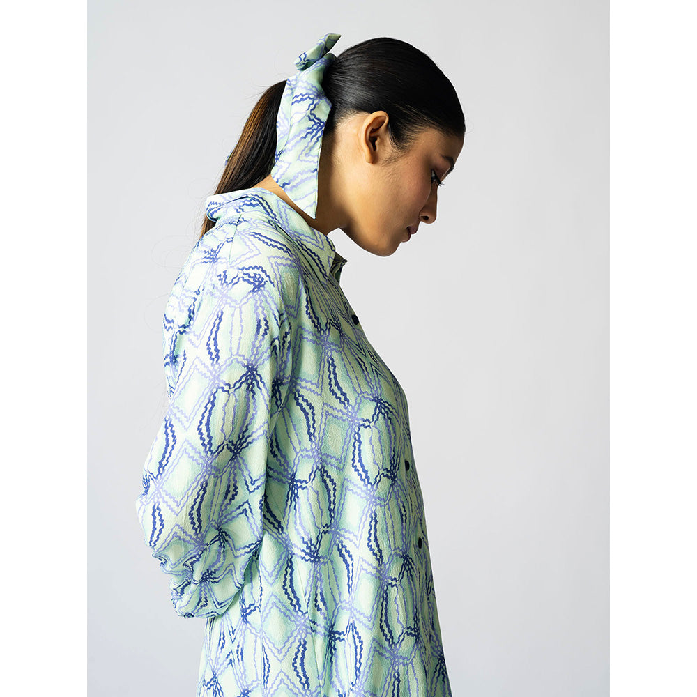Klad Rhombus Mint Blue Printed Collar Neck Shirt