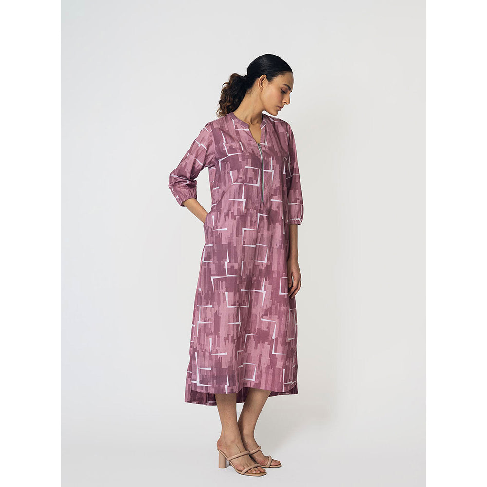 Klad Brick Mauve Mandarin Neck Zipper Dress