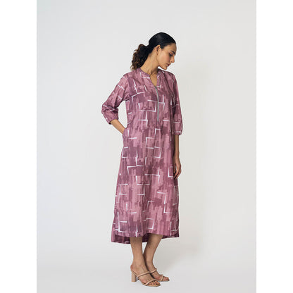Klad Brick Mauve Mandarin Neck Zipper Dress
