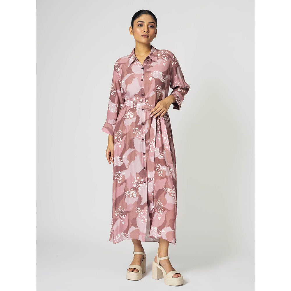 Klad Dots Long Collar Neck Maxi Dress with Belt (Set of 2)