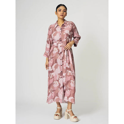 Klad Dots Long Collar Neck Maxi Dress with Belt (Set of 2)