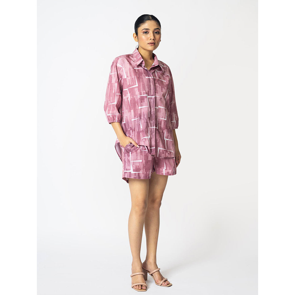 Klad Brick Printed Collar Neck Shirt and Shorts (Set of 2)