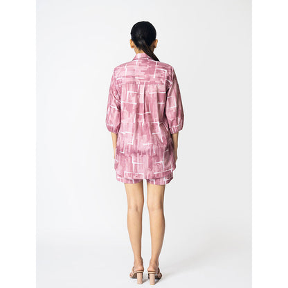 Klad Brick Printed Collar Neck Shirt and Shorts (Set of 2)