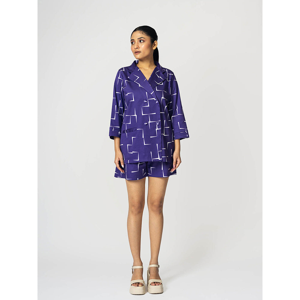 Klad Brick Purple Printed Notched Lapel Blazer and Shorts (Set of 2)