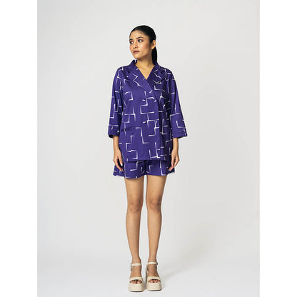 Klad Brick Purple Printed Notched Lapel Blazer