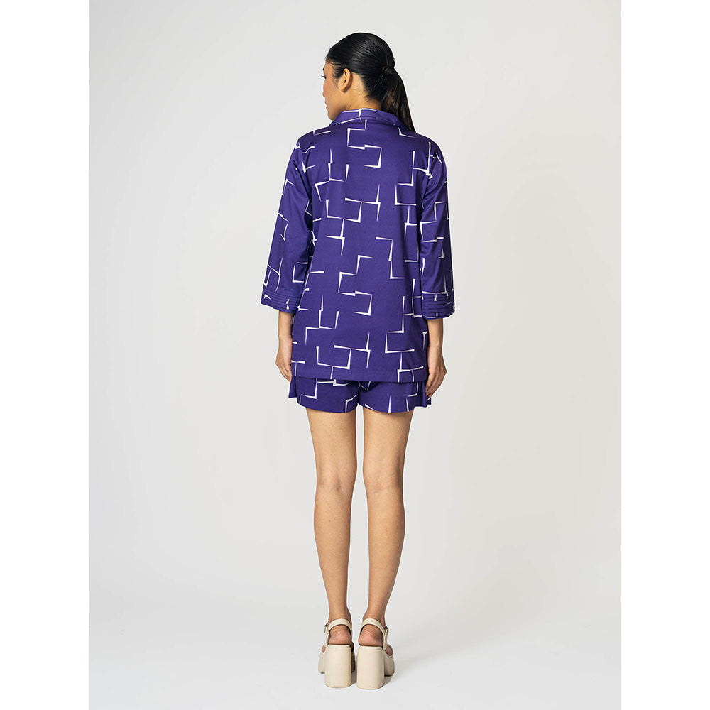 Klad Brick Purple Printed Notched Lapel Blazer