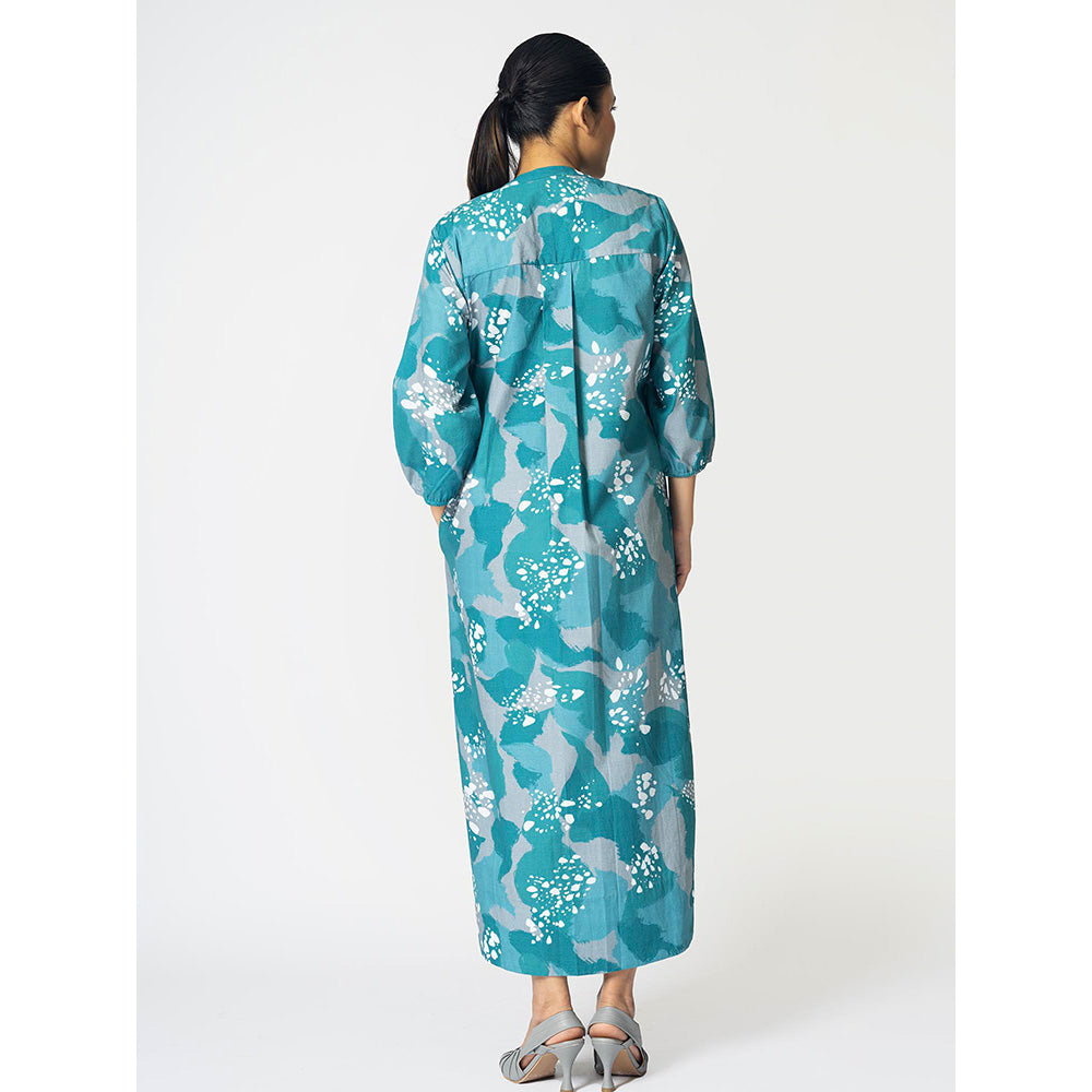 Klad Dots Blue Mandarin Neck Zipper Dress