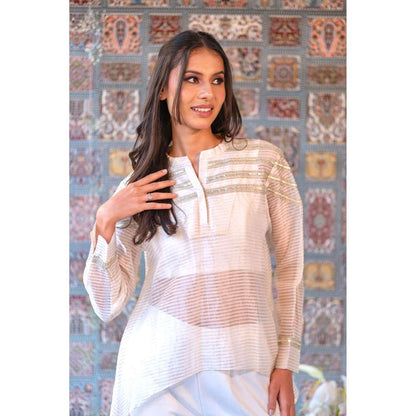 Kosha By Nilima Off White Chanderi Co-Ord (Set of 3)