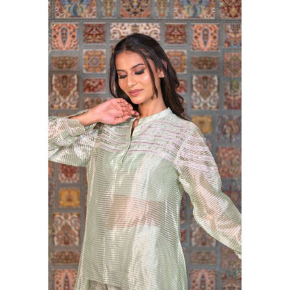 Kosha By Nilima Green Mint Chanderi Co-Ord (Set of 3)