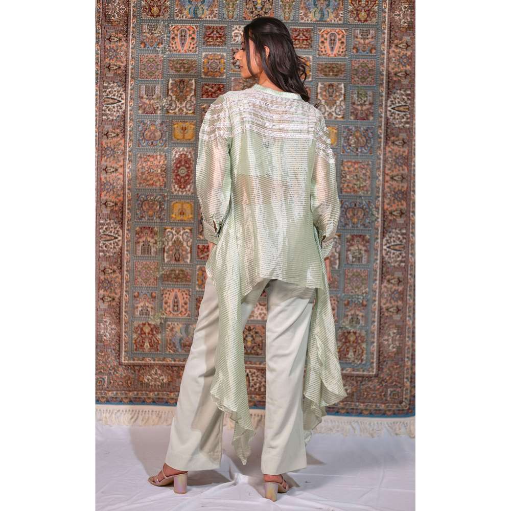 Kosha By Nilima Green Mint Chanderi Co-Ord (Set of 3)