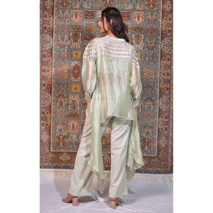 Kosha By Nilima Green Mint Chanderi Co-Ord (Set of 3)