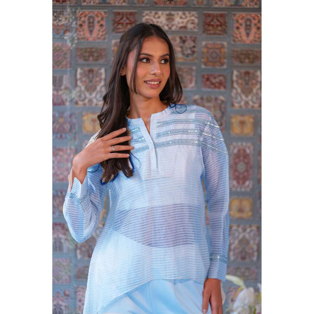 Kosha By Nilima Blue Chanderi Co-Ord (Set of 3)