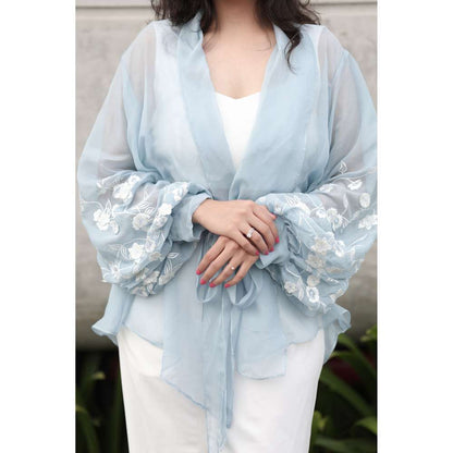 Kosha By Nilima Floral Blue Cropped Jacket