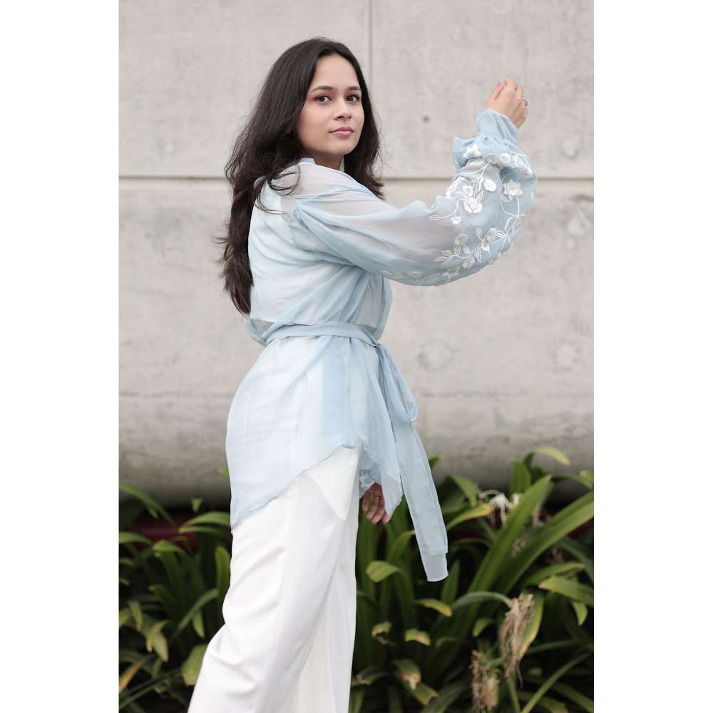 Kosha By Nilima Floral Blue Cropped Jacket