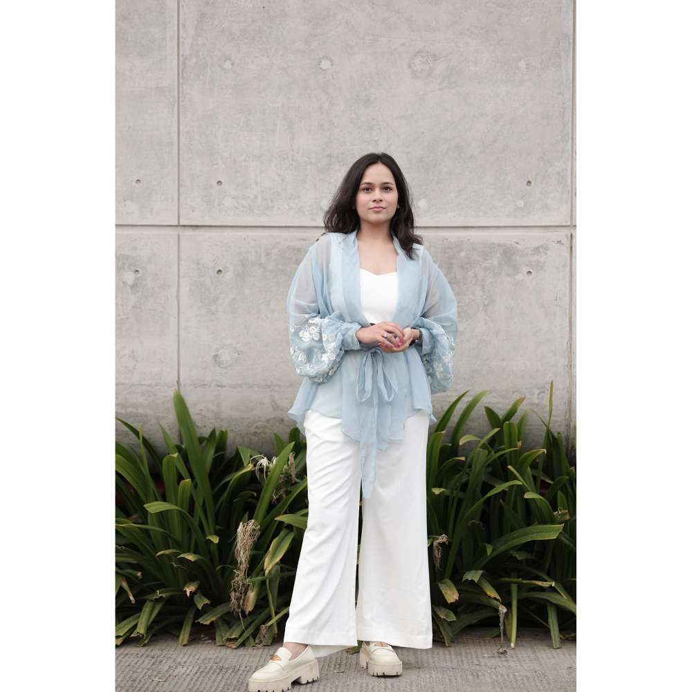 Kosha By Nilima Floral Blue Cropped Jacket