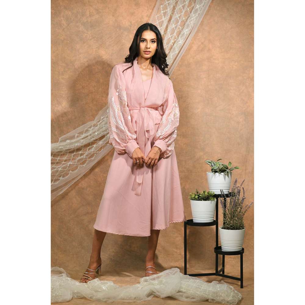Kosha By Nilima Bloomed Peach Jacket with Dress and Belt (Set of 3)