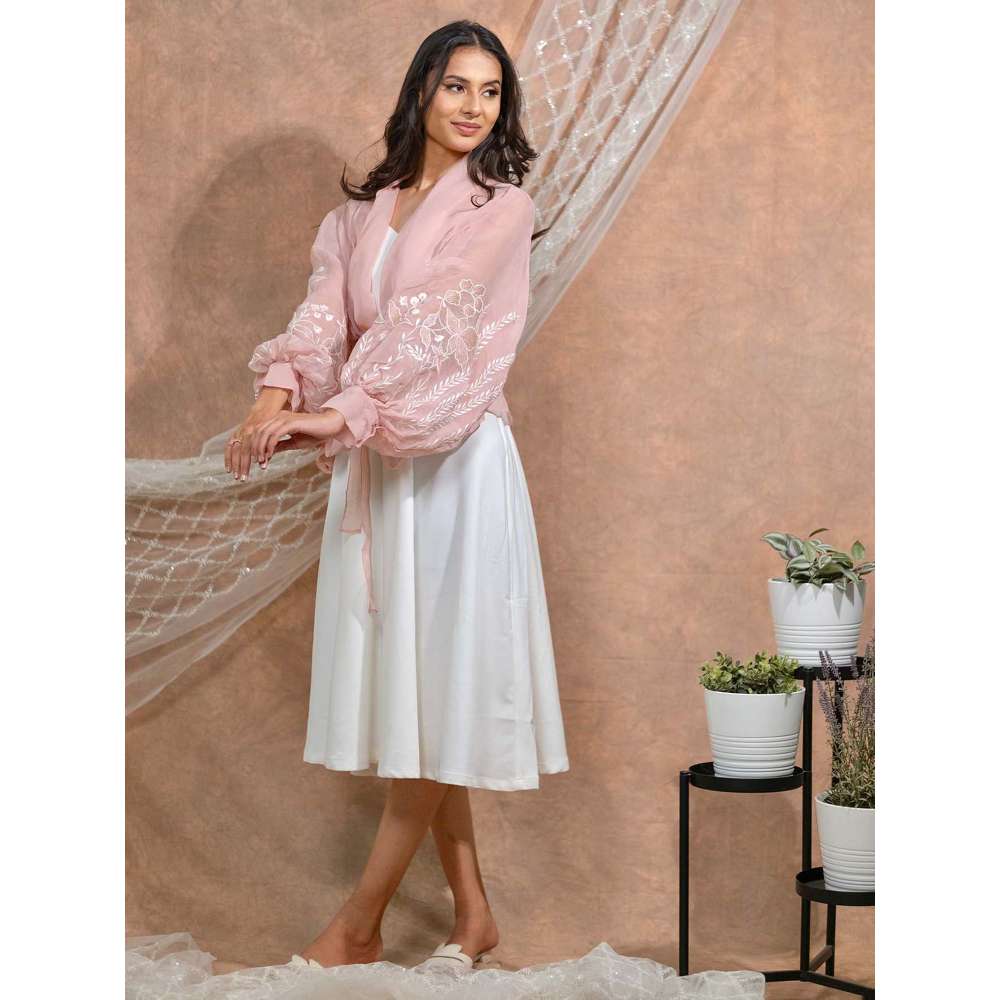 Kosha By Nilima Bloomed Peach Jacket with Dress and Belt (Set of 3)