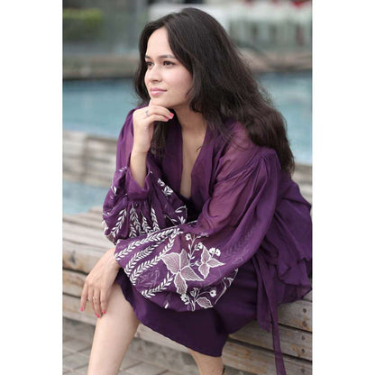 Kosha By Nilima Bloomed Purple Jacket with Dress and Belt (Set of 3)