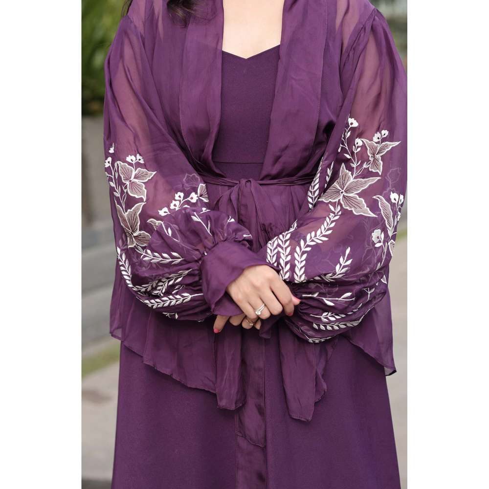Kosha By Nilima Bloomed Purple Jacket with Dress and Belt (Set of 3)