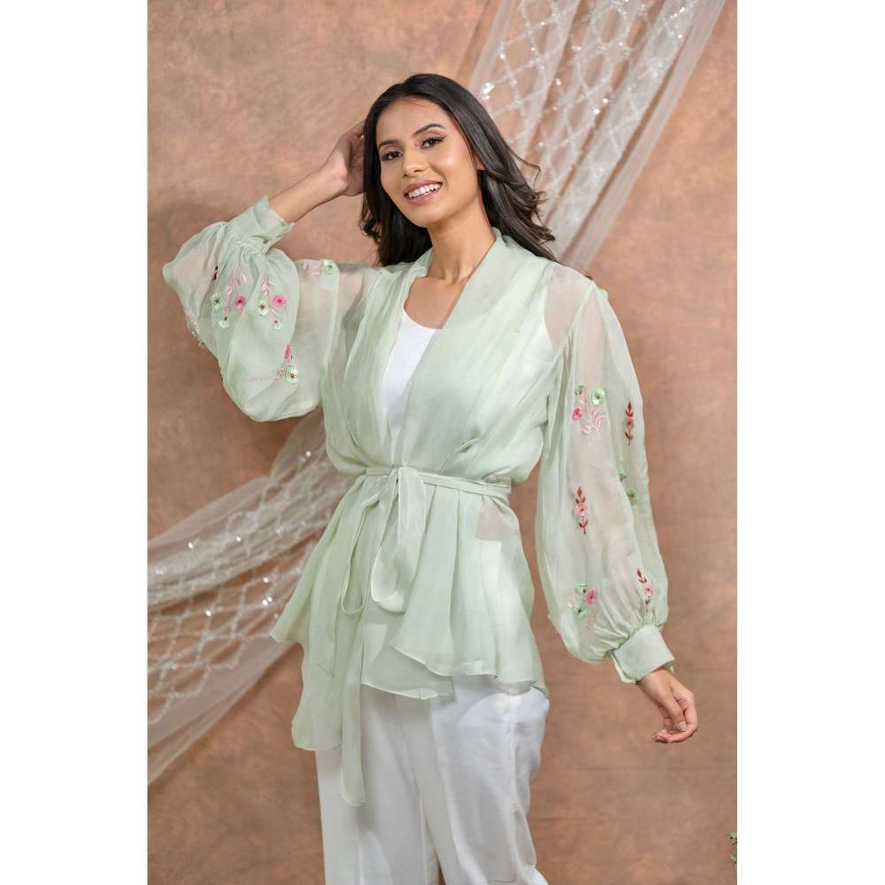 Kosha By Nilima Bloomed Mint Green Co-Ord (Set of 4)