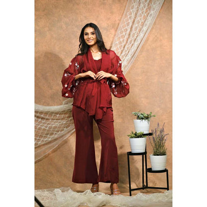 Kosha By Nilima Bloomed Maroon Co-Ord (Set of 4)