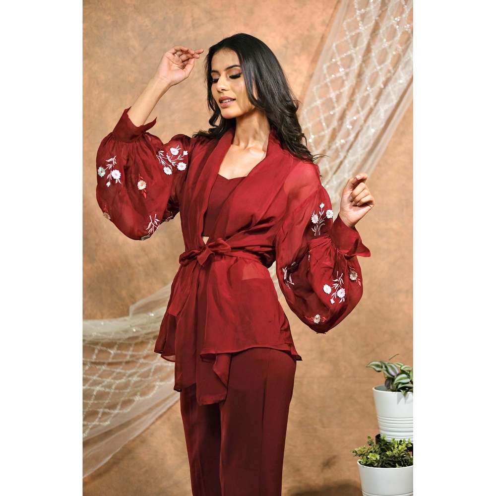Kosha By Nilima Bloomed Maroon Co-Ord (Set of 4)