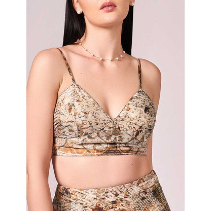 KOSWI Browns Abstract Print Lehenga with Blouse and Dupatta (Set of 3)