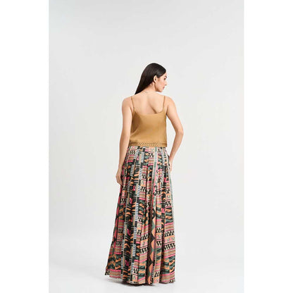 KOSWI Multi Coloured Geometric Print Lehenga with Blouse and Cape (Set of 3)