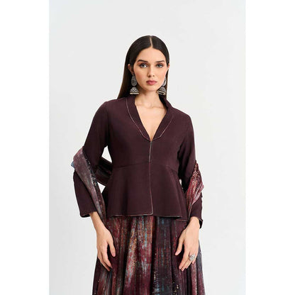 KOSWI Maroon Print Lehenga with Top and Dupatta (Set of 3)