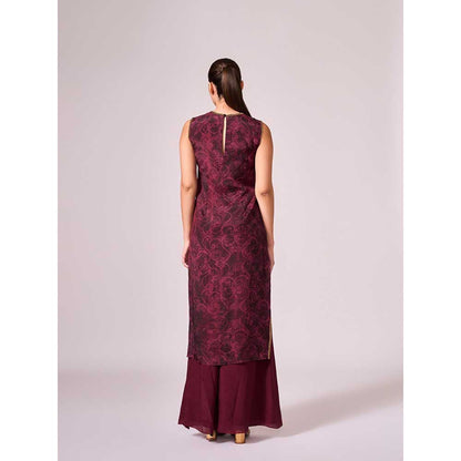 KOSWI Burgundy Cherry Abstract Print Kurta with Palazzo (Set of 2)