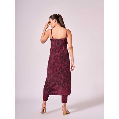 KOSWI Burgundy Cherry Abstract Print Kurta with Pant (Set of 2)