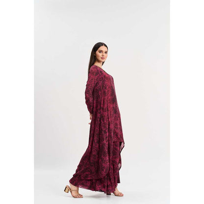 KOSWI Burgundy Cherry Abstract Print Kurta with Palazzo (Set of 2)