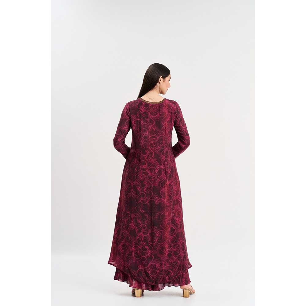 KOSWI Burgundy Cherry Abstract Print Kurta with Palazzo (Set of 2)