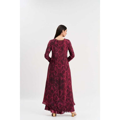 KOSWI Burgundy Cherry Abstract Print Kurta with Palazzo (Set of 2)