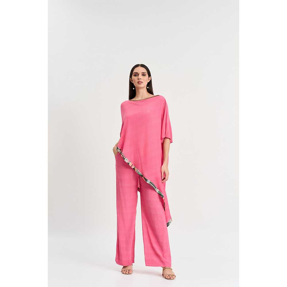 KOSWI Pink Short Kaftan with Pant (Set of 2)