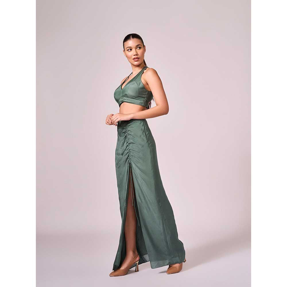 KOSWI Chalk Green Cape with Blouse and Skirt (Set of 3)