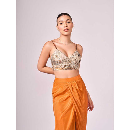 KOSWI Browns Abstract Print Cape with Blouse and Skirt (Set of 3)