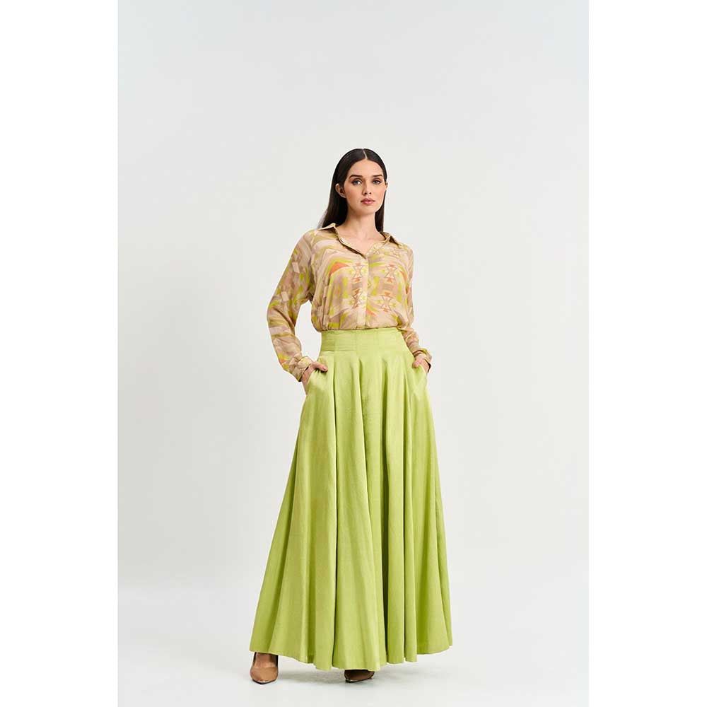 KOSWI Lime Green Print Shirt with Skirt (Set of 2)