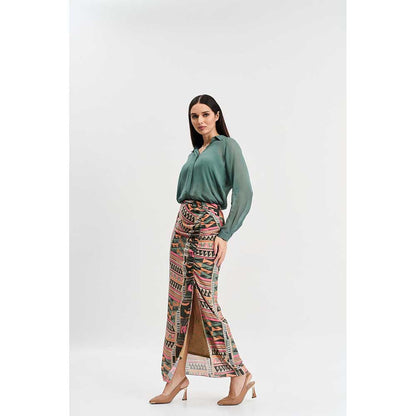 KOSWI Chalk Green Shirt and Skirt (Set of 2)