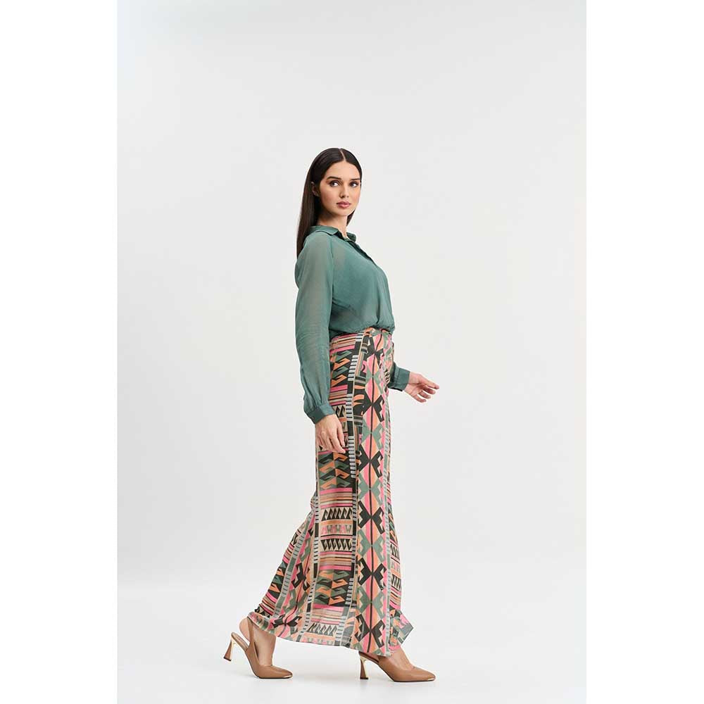 KOSWI Chalk Green Shirt and Skirt (Set of 2)