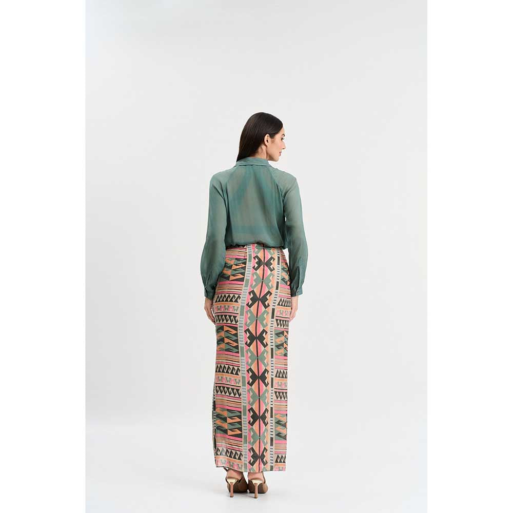 KOSWI Chalk Green Shirt and Skirt (Set of 2)